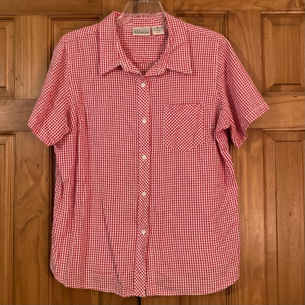NWOT Basic Editions Vintage 90s Top Short Sleeve Blouse Red White Size 18W